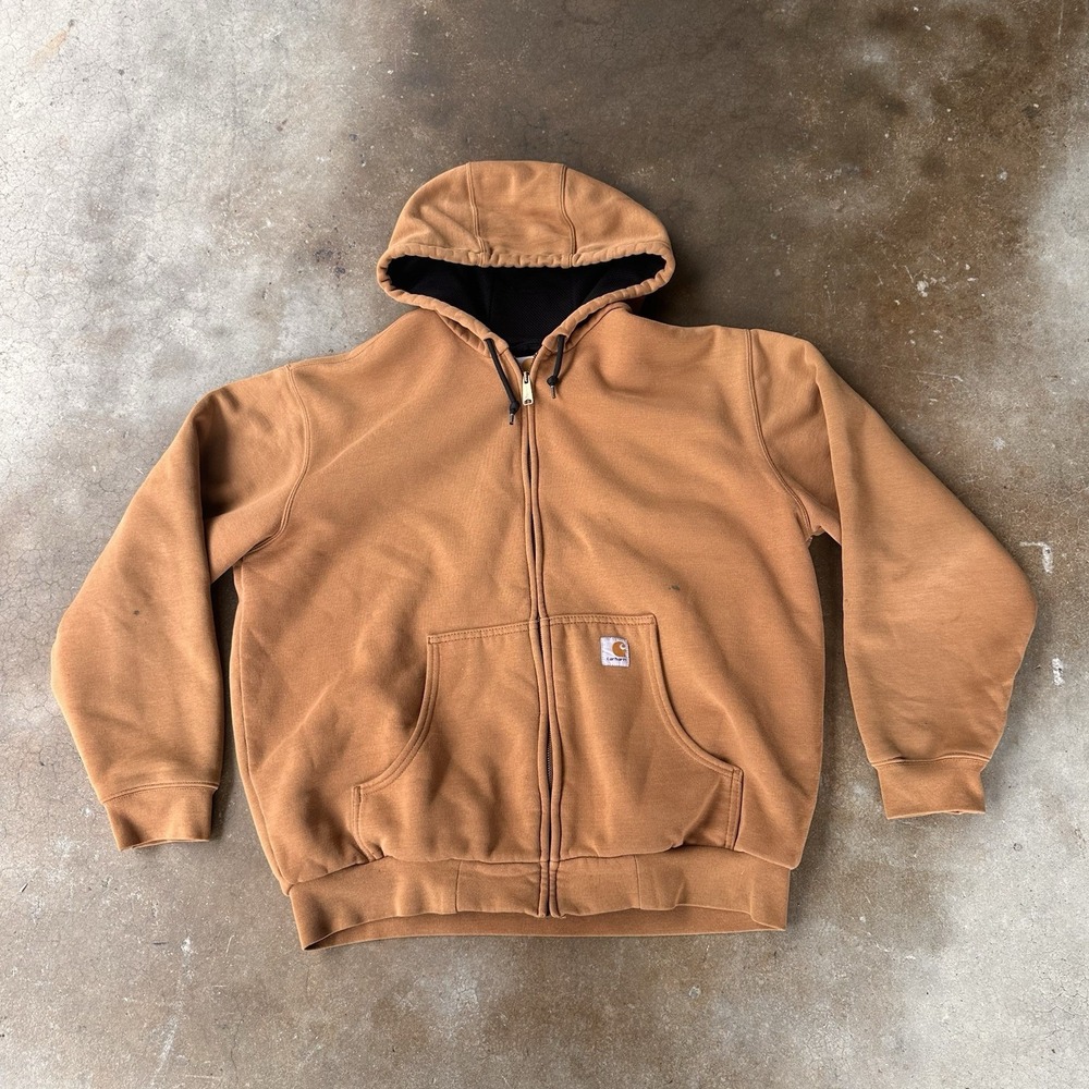 Carhartt Jacket J149 Mens Large Brown Rain Defender Heavyweight Workwear Utility